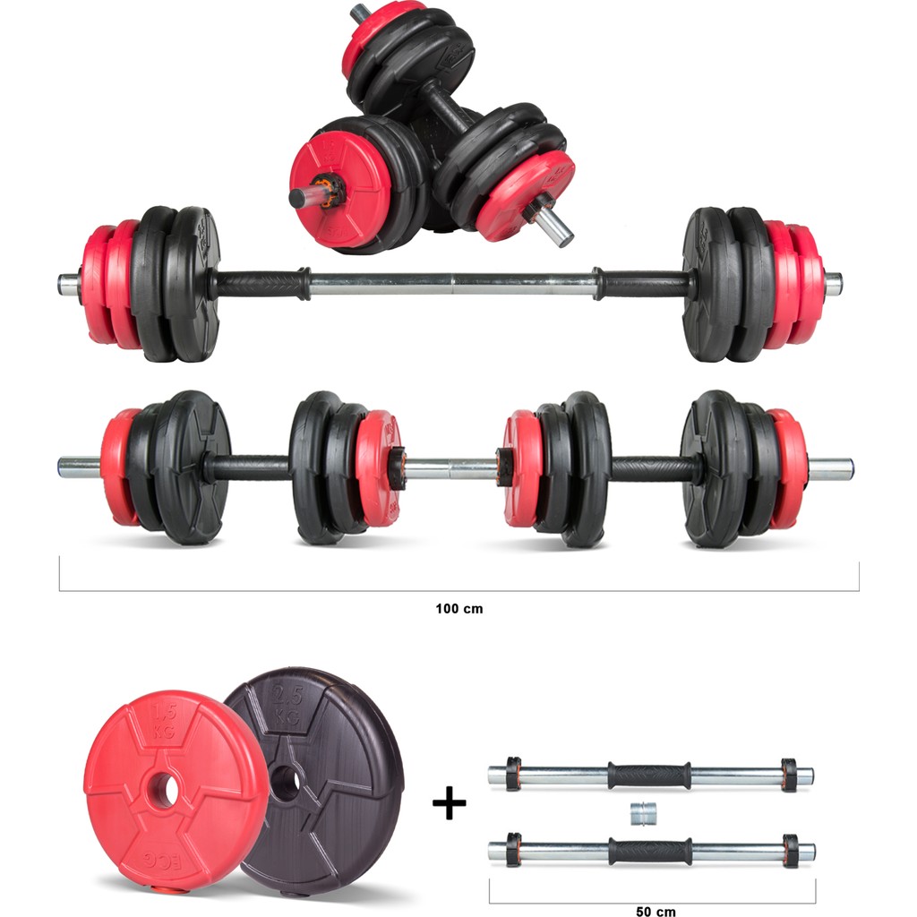 Ecgspor 17 kg Multifonksiyonel Kırmızı Siyah Dambıl Seti ve Halter Seti Renkli Ağırlık Diğer Fiyatı
