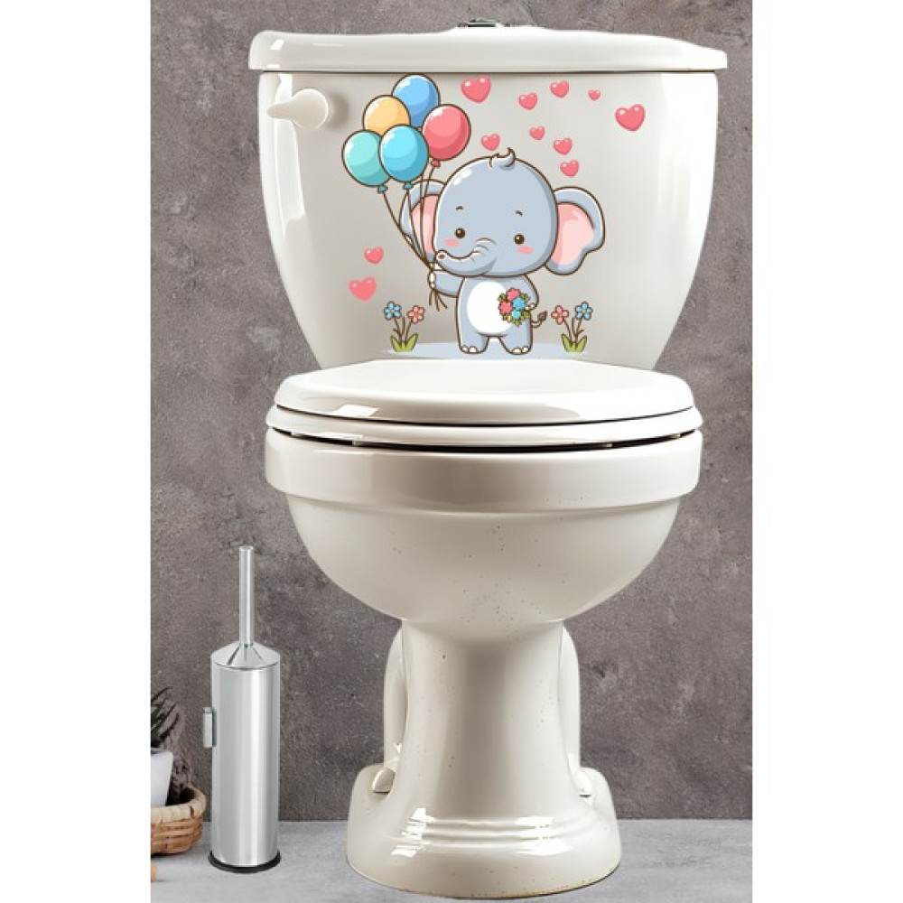 Echo Home Balonlar Çiçekler Kalpler ve Minik Sevimli Fil Klozet Sticker Banyo Sticker - 29 x 27 cm Oto Boyaları Fiyatı