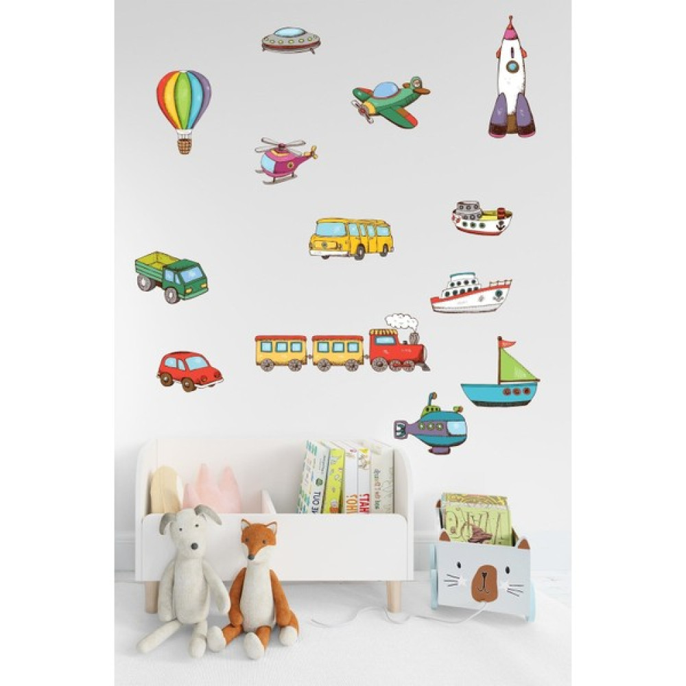 Echo Home Çocuk Odası Duvar Sticker Araçlar ve Roketler Duvar Sticker - 60 x 15 cm - Renkli Duvar Stickerı Fiyatı