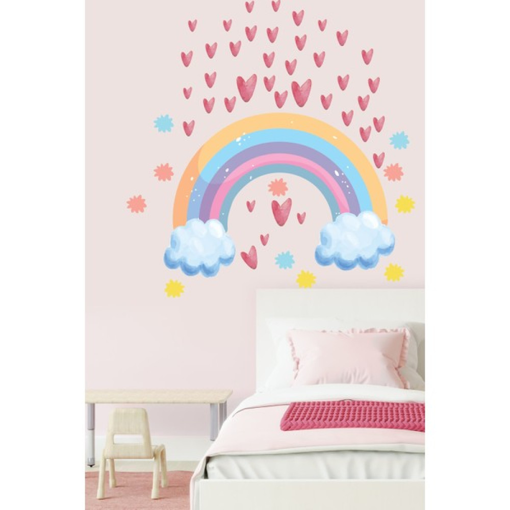 Echo Home Soft Renkli Puantiye Yıldız Kalpler ve Gökkuşağı Çocuk Odası Duvar Sticker - 60 x 15 cm Sticker Fiyatı