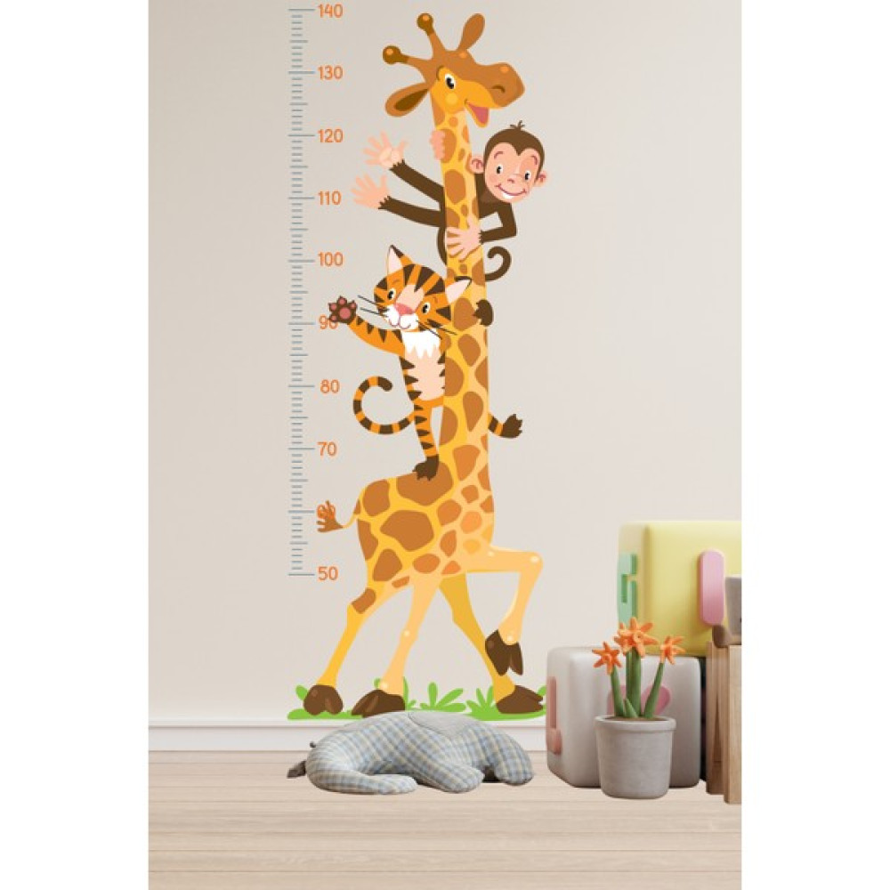 Echo Home Zürafa Kaplan ve Maymun Temalı Boy Ölçüm Cetveli Boy Ölçer Sticker - 120 x 45 cm Duvar Stickerı Fiyatı