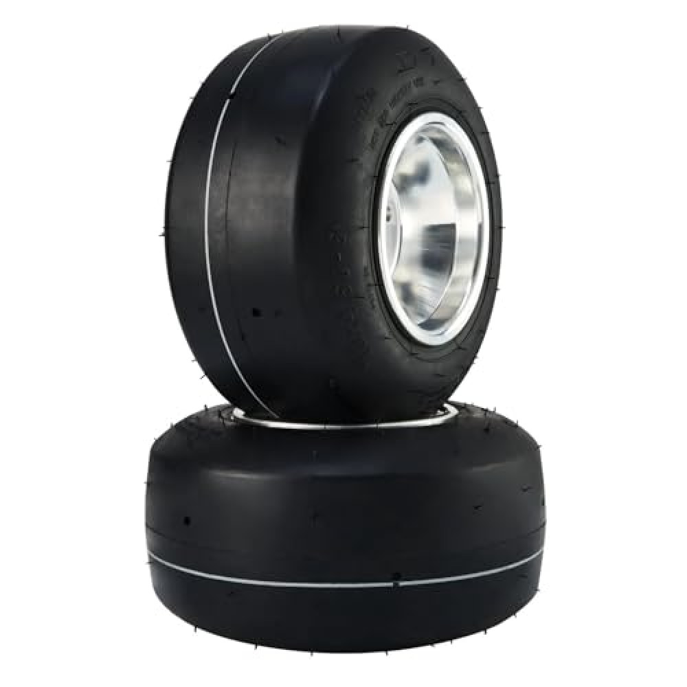 ECILKUC Go Kart Tires and Rims, 10x4.5-5"" Go Kart Wheels, 2-Pack Front Wheels, Aluminum Alloy Rims and Rubber Tires, Hub-Rim Fit Bolt Pattern 1.57 inch with 3 Bolt Holes, Replacement Pneumatic Tire