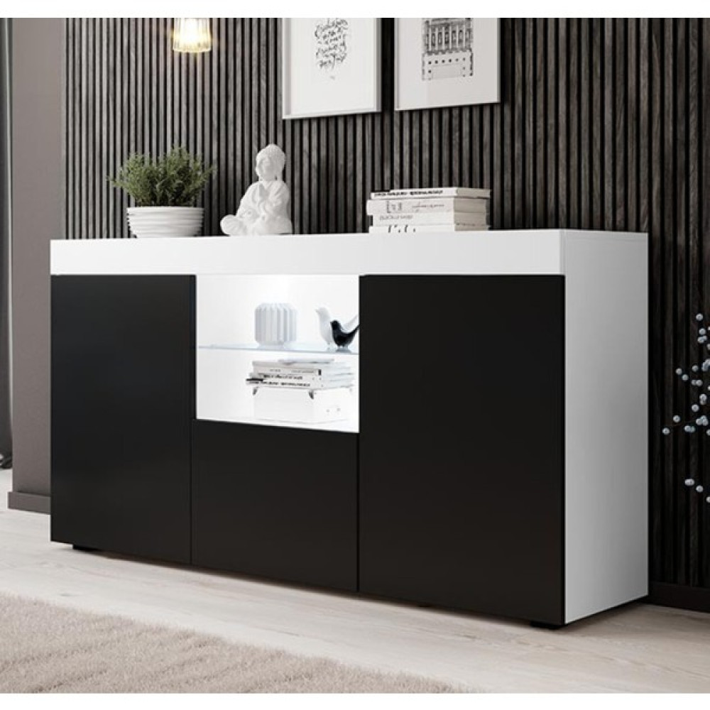Ecm Konsol LED Aydınlatmalı Şık Büfe Cam Raflı Modern ve Zarif Konsol Beyaz Siyah Elegant - 40 x 150 x 80 cm - Beyaz - Siyah Konsol Mobilya Fiyatı