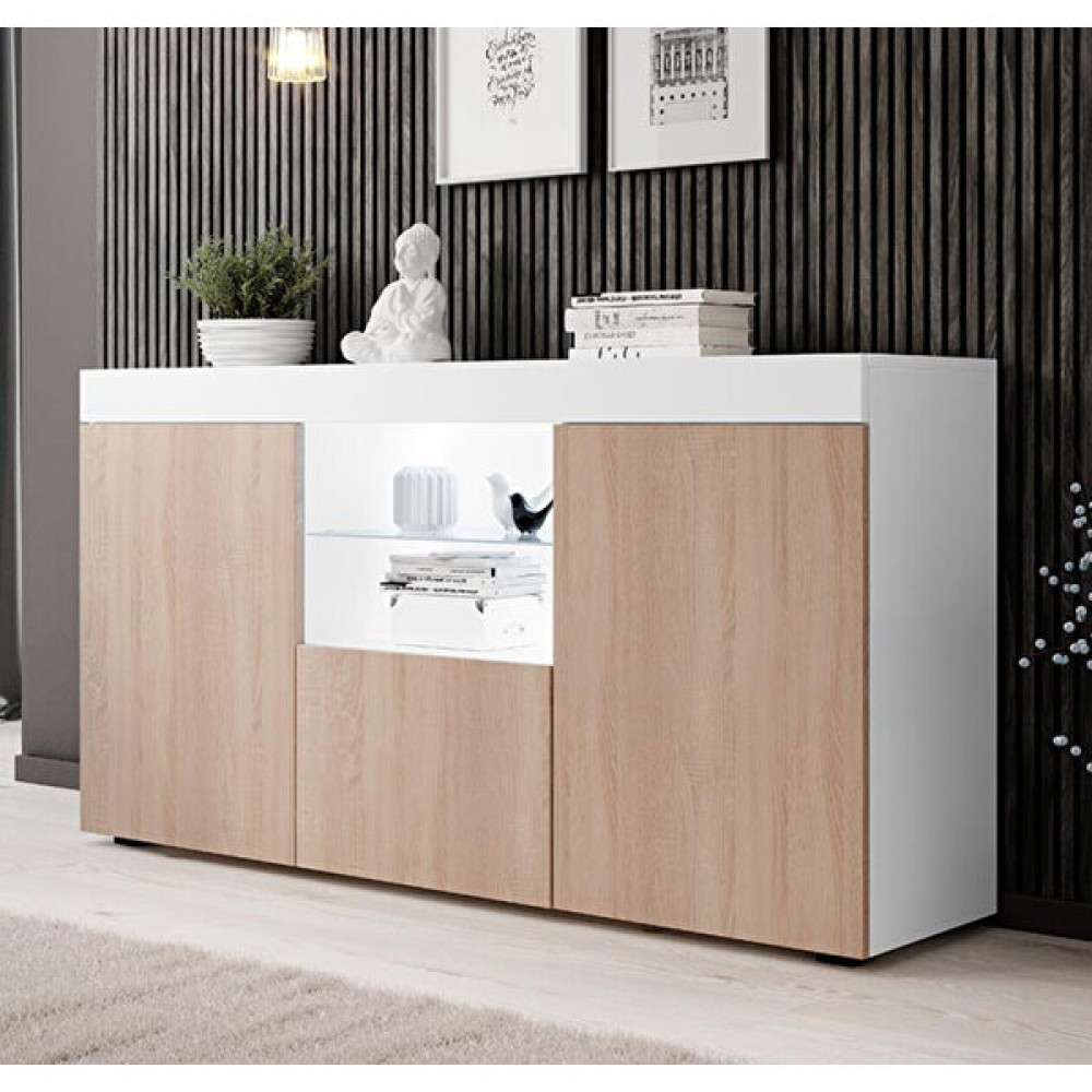 Ecm Konsol LED Aydınlatmalı Şık Büfe Cam Raflı Modern ve Zarif Konsol Beyaz Sonoma Elegant - 40 x 150 x 80 cm - Beyaz - Sonoma Konsol Mobilya Fiyatı