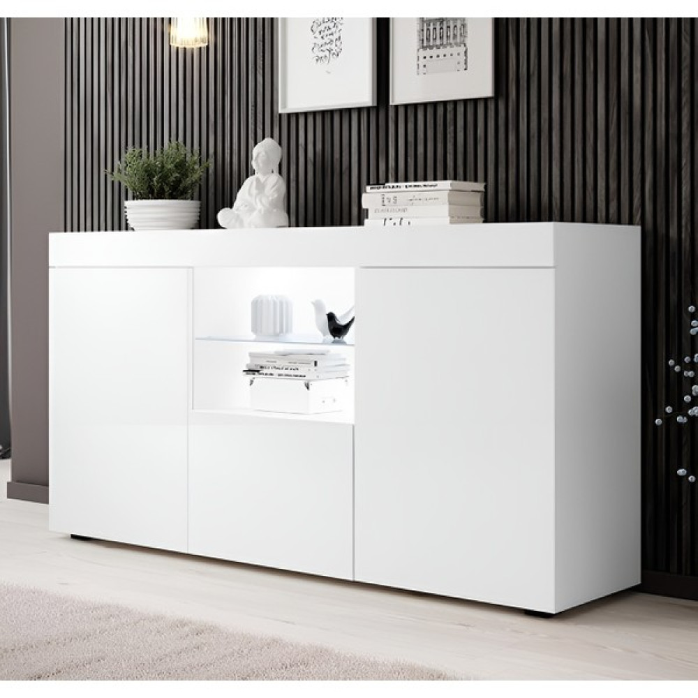 Ecm Konsol LED Aydınlatmalı Şık Büfe Katlanabilir Cam Raflı Modern ve Zarif Konsol Beyaz Mat Elegant Konsol Mobilya Fiyatı