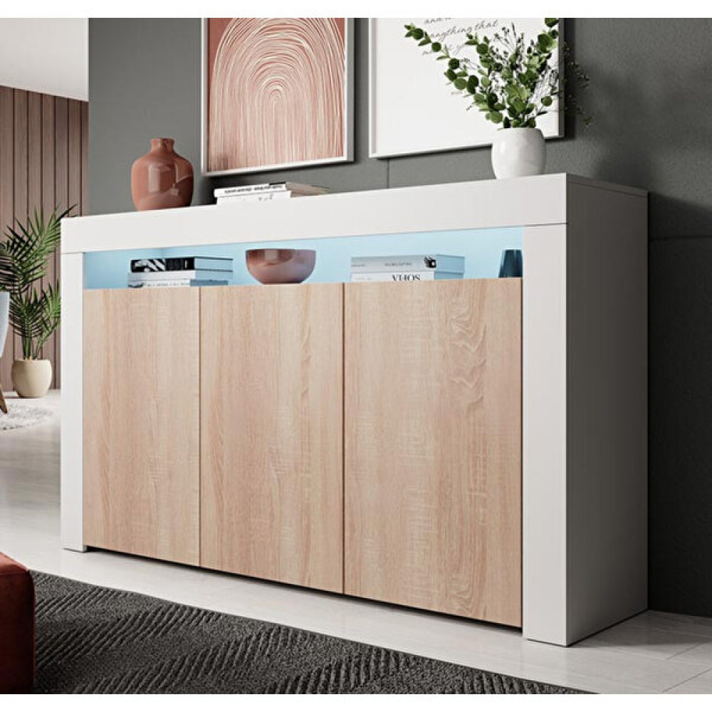 Ecm Konsol LED Aydınlatmalı Şık Büfe Modern ve Zarif Konsol Beyaz Mat Büfe - 37 x 155 x 91 cm - Beyaz - Sonoma Konsol Mobilya Fiyatı