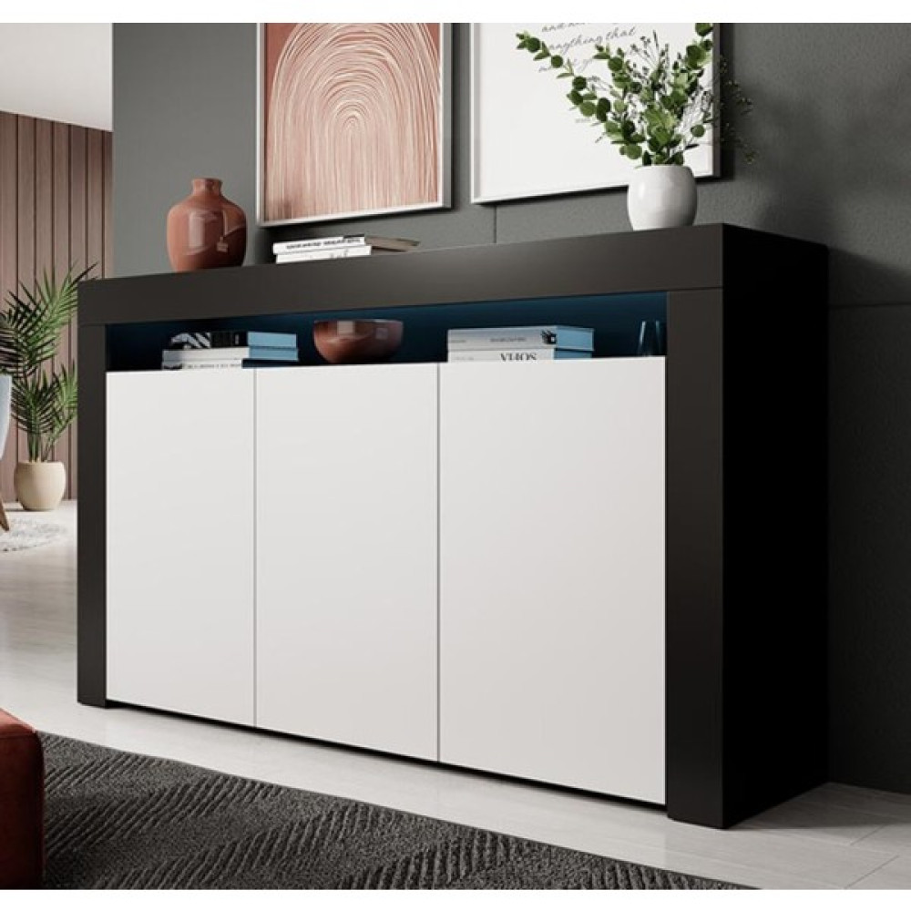 Ecm Konsol LED Aydınlatmalı Şık Büfe Modern ve Zarif Konsol Siyah Beyaz Mat Büfe - 37*155*91 Konsol Mobilya Fiyatı