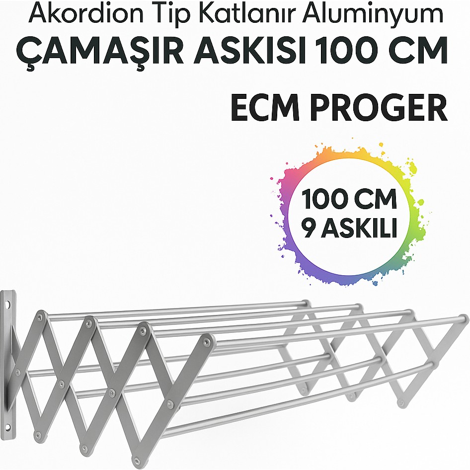 Ecm Proger Akordiyon Katlanabilir Çamaşır Kurutma Askısı - 100 cm Genişlik 9 Çubuklu Model Diğer Fiyatı