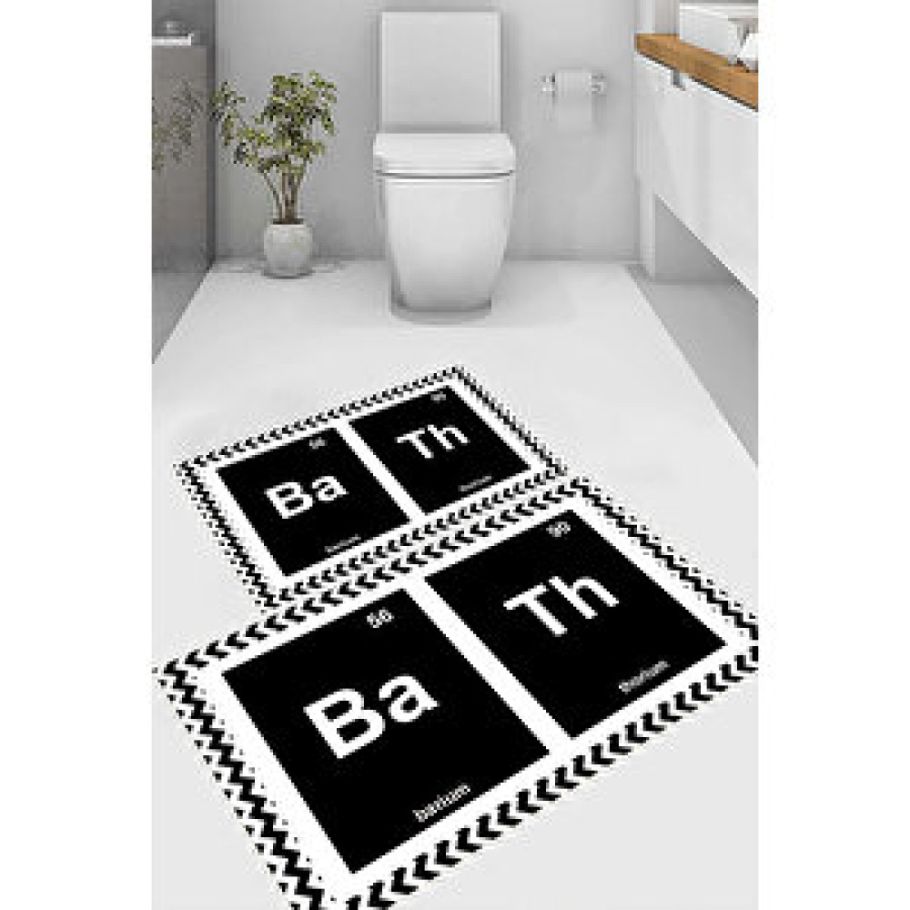 Eco Concept Bath Yazılı Banyo Paspası, Element Klozet Takımı, Kaymaz Taban Paspas, Yıkanabilir Paspas, 2'li Klozet Takımı Banyo Halısı Fiyatı