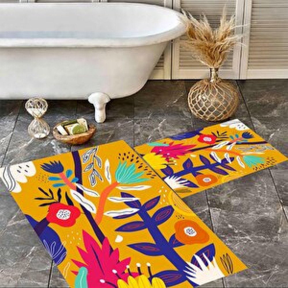 Eco Concept Çiçek Desen Banyo Paspası, Klozet Takımı, Kaymaz Taban Paspas, Yıkanabilir Banyo Paspası, Banyo Halısı Fiyatı