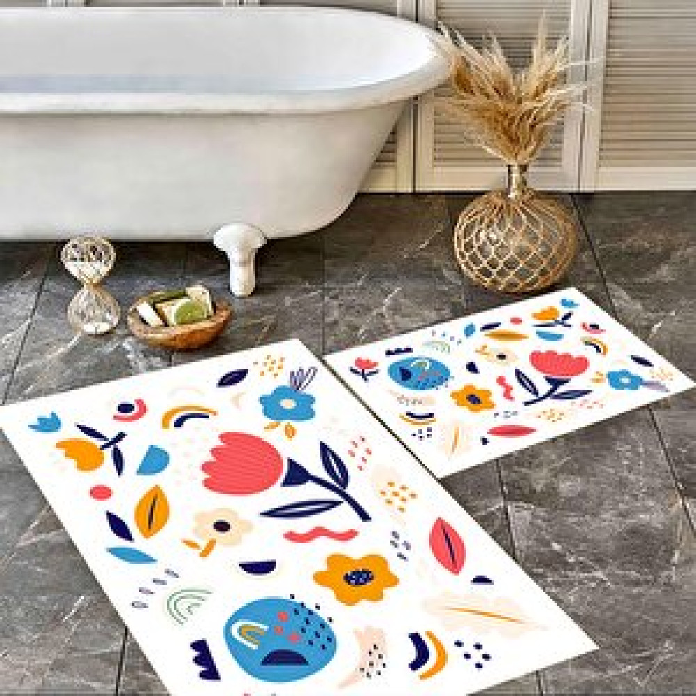Eco Concept Çiçek Desen Banyo Paspası, Klozet Takımı, Kaymaz Taban Paspas,yıkanabilir Banyo Paspası, Banyo Halısı Fiyatı