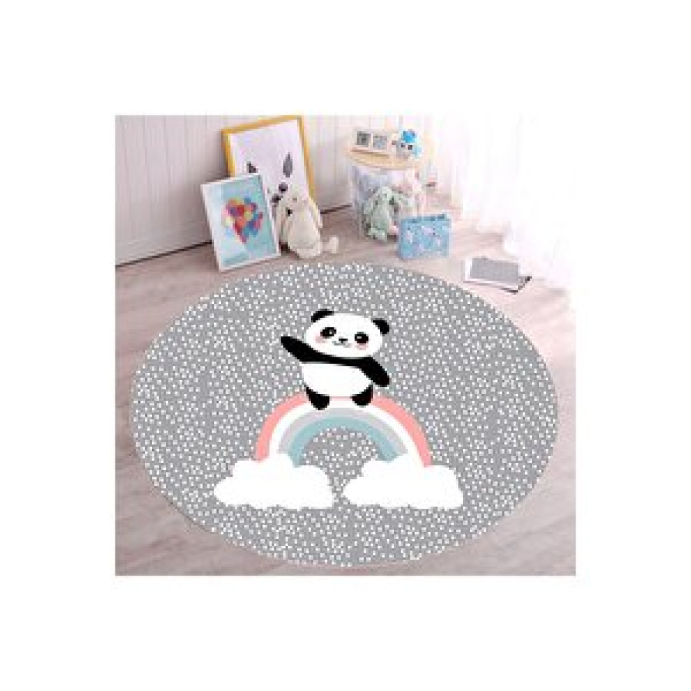 Eco Concept Gri Panda Desenli Halı Yuvarlak Çocuk Halısı Kaymaz Taban Yıkanabilir Çocuk Halısı 100x100 cm Bebek Odası Halı Fiyatı
