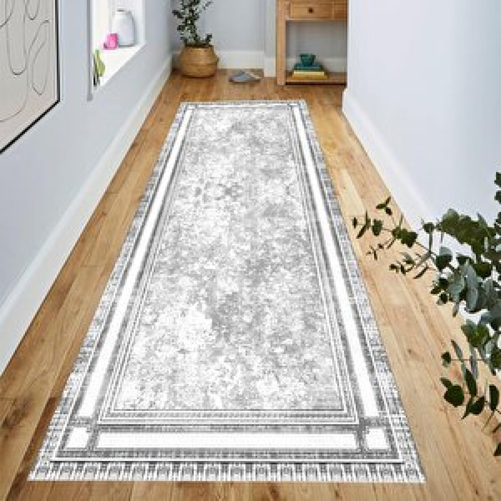 Eco Concept Gri Renk Halı, Çerçeveli Halı, Dekoratif Salon Halısı, Kaymaz Yıkanabilir Halı, Mutfak Halısı Yolluk 80x250 cm Yolluk Fiyatı