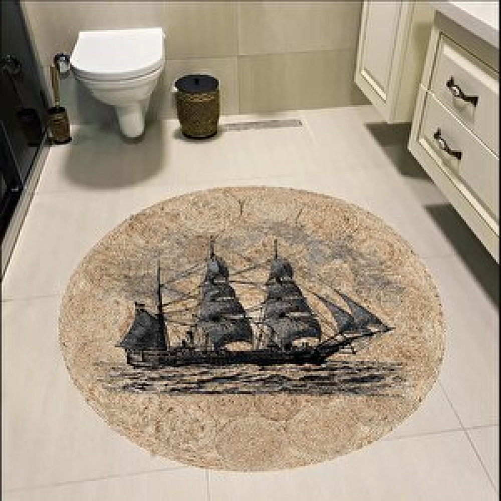 Eco Concept Hasır Desen Banyo Paspası, Yuvarlak Paspas, Gemi Figürlü Paspas, Kaymaz Taban Paspas, Yıkanabilir Paspas, İskandinav Paspas 80x80 cm Banyo Halısı Fiyatı