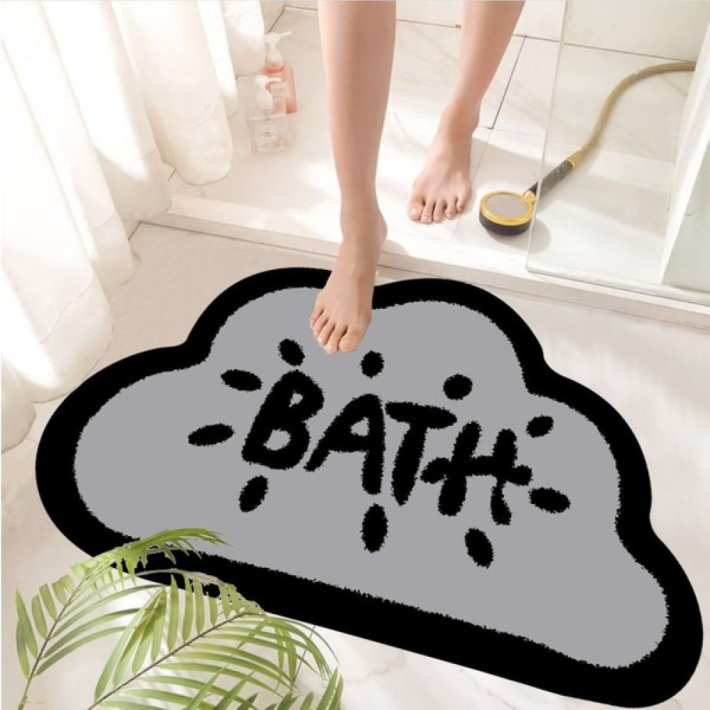 Eco Concept Kaymaz Taban, Bulut Desenli, Bath Yazılı Banyo Paspası, Dekoratif Paspas, 60 x 100 cm - Gri Klozet Takımı Fiyatı