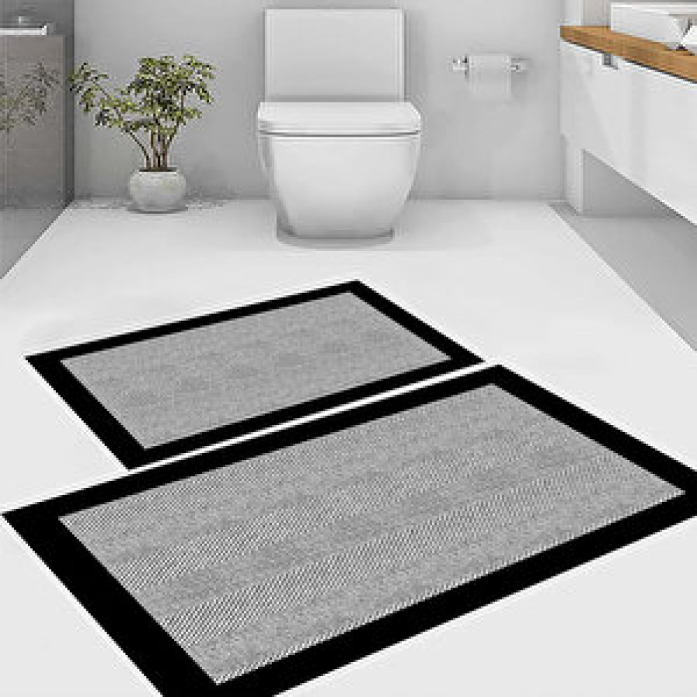 Eco Concept Kazayağı Desen Banyo Paspası, Gri Siyah Paspas, Kaymaz Taban Klozet Takımı, Dekoratif Paspas, 60x100 cm Banyo Halısı Fiyatı
