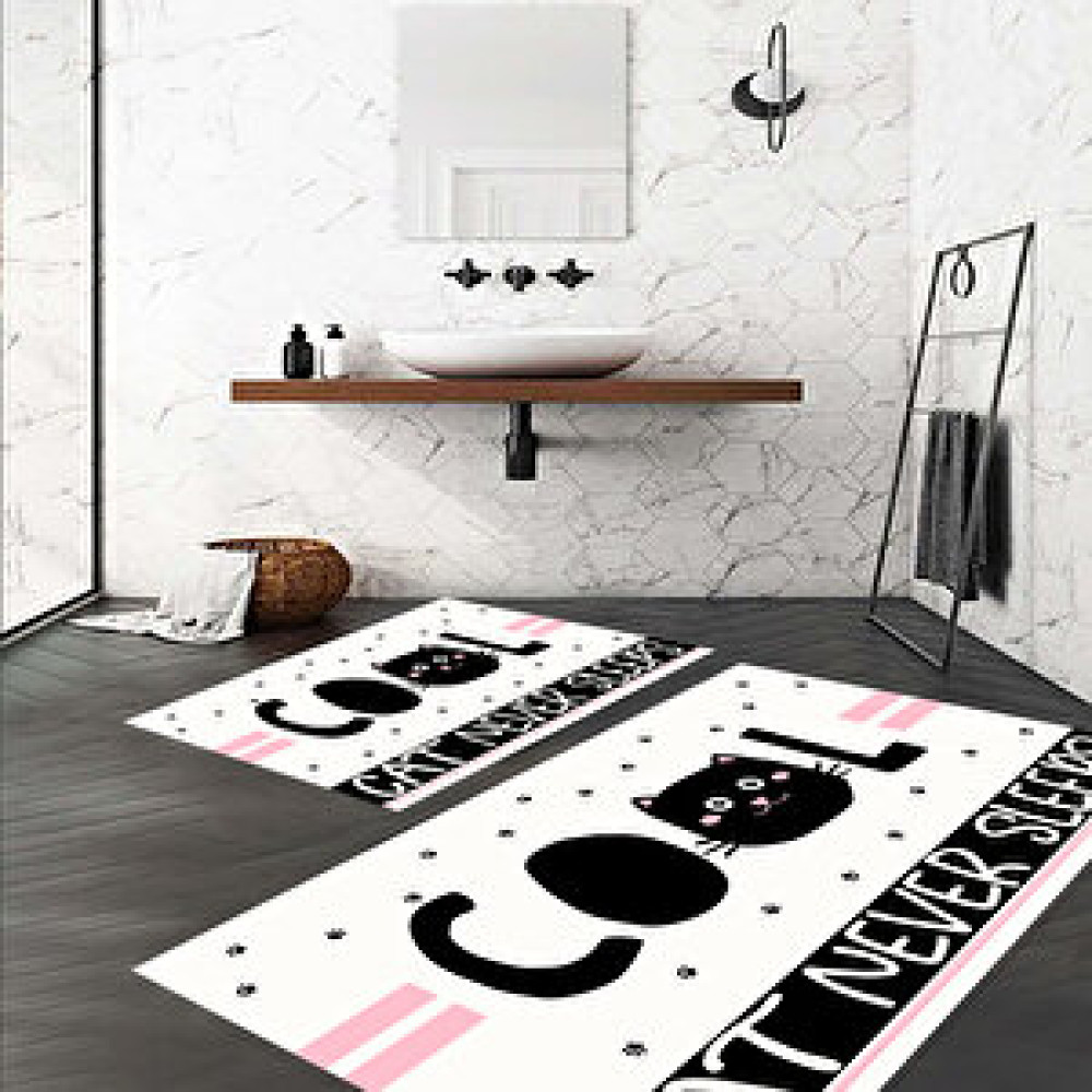 Eco Concept Kedi Desen Banyo Paspası, Dekoratif Klozet Takımı, Kaymaz Taban Klozet Takımı, Dekoratif Paspas, 60x100 cm Banyo Halısı Fiyatı