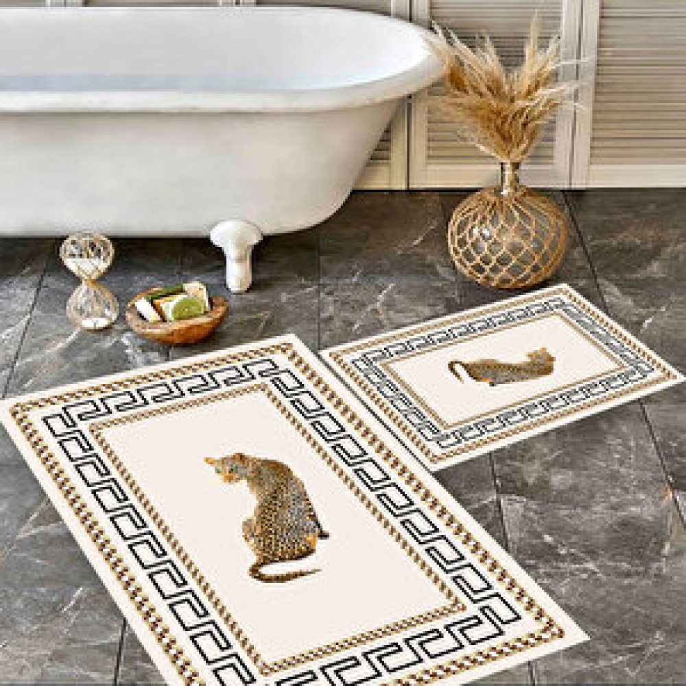 Eco Concept Leopar Desen Banyo Paspası, Krem Renk Banyo Paspası, Klozet Takımı, Kaymaz Taban, Yıkanabilir Paspas 60x100 cm Banyo Halısı Fiyatı