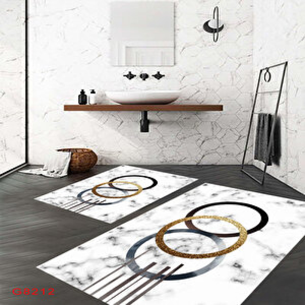 Eco Concept Mermer Desen Paspas, Beyaz Banyo Paspası, Kaymaz Taban Klozet Takımı, Dekoratif Paspas, 60x100 cm Banyo Halısı Fiyatı