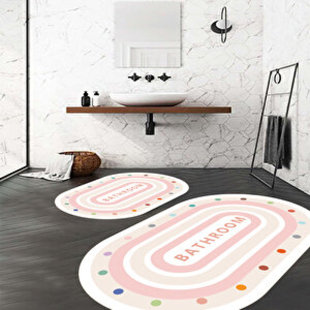 Eco Concept Renkli Klozet Takımı, Oval Banyo Paspası, Dekoratif Paspas, 2'li̇ Klozet Takımı, Kaymaz Taban, Yıkanabilir Paspas, 60x100 cm Banyo Halısı Fiyatı