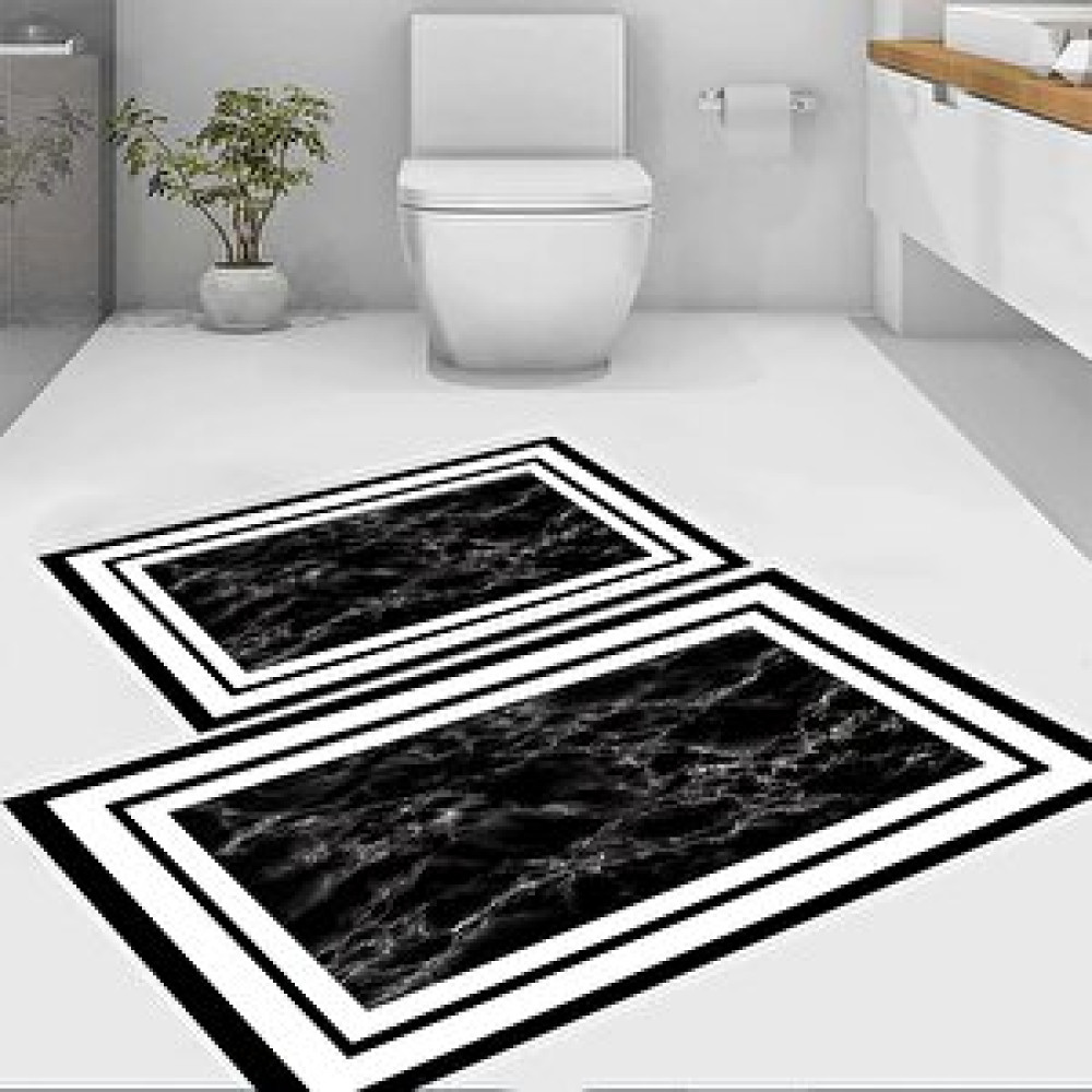 Eco Concept Siyah Mermer Desen Banyo Paspası, Kaymaz Taban Klozet Takımı, Yıkanabilir Paspas, Banyo Halısı Fiyatı