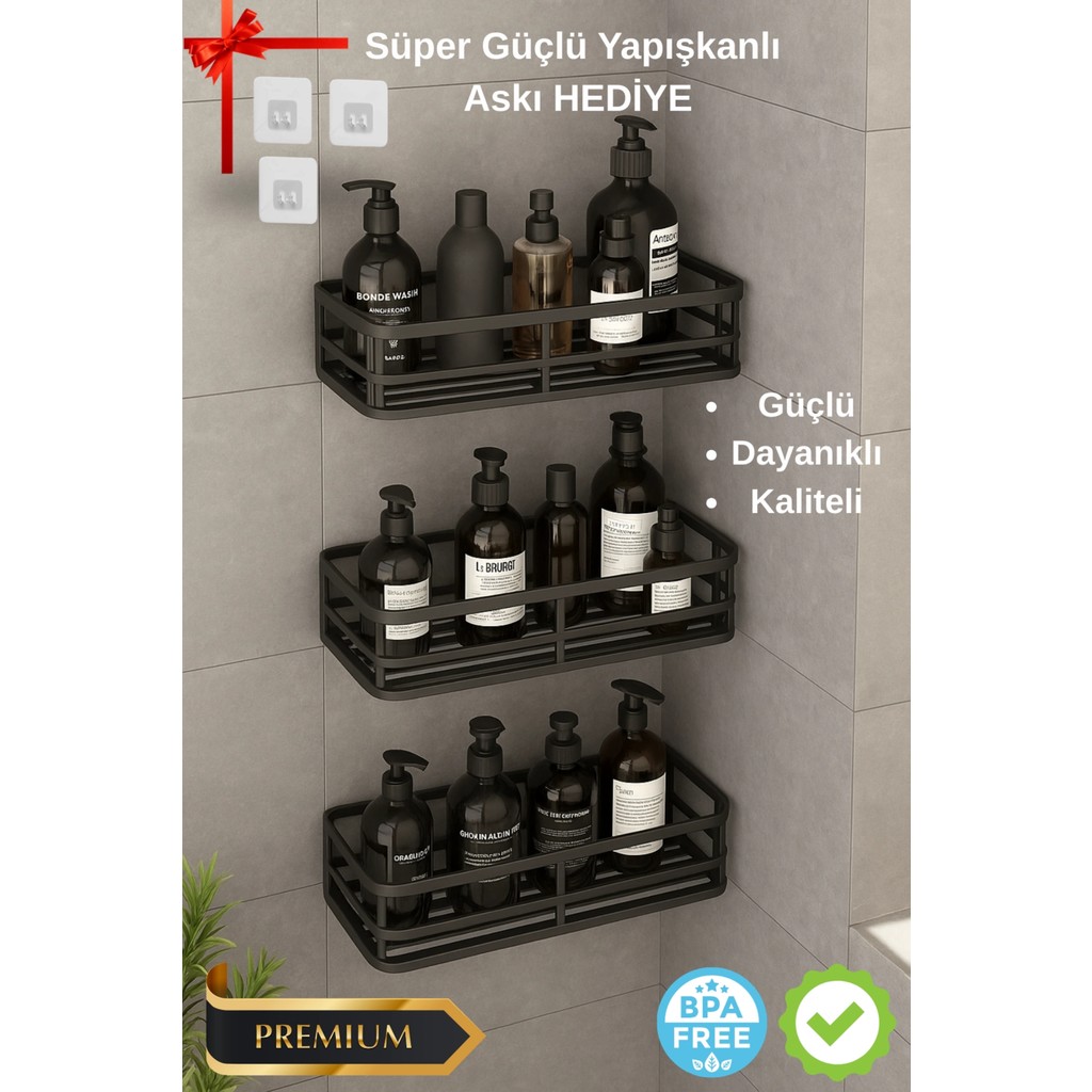 Eco Lounge 3 Lü Banyo Düzenleyici Organizer Şampuanlık Havlupan Askısı Havluluk Siyah Banyo Duş Mutfak Rafı El / Yüz Havlusu Fiyatı