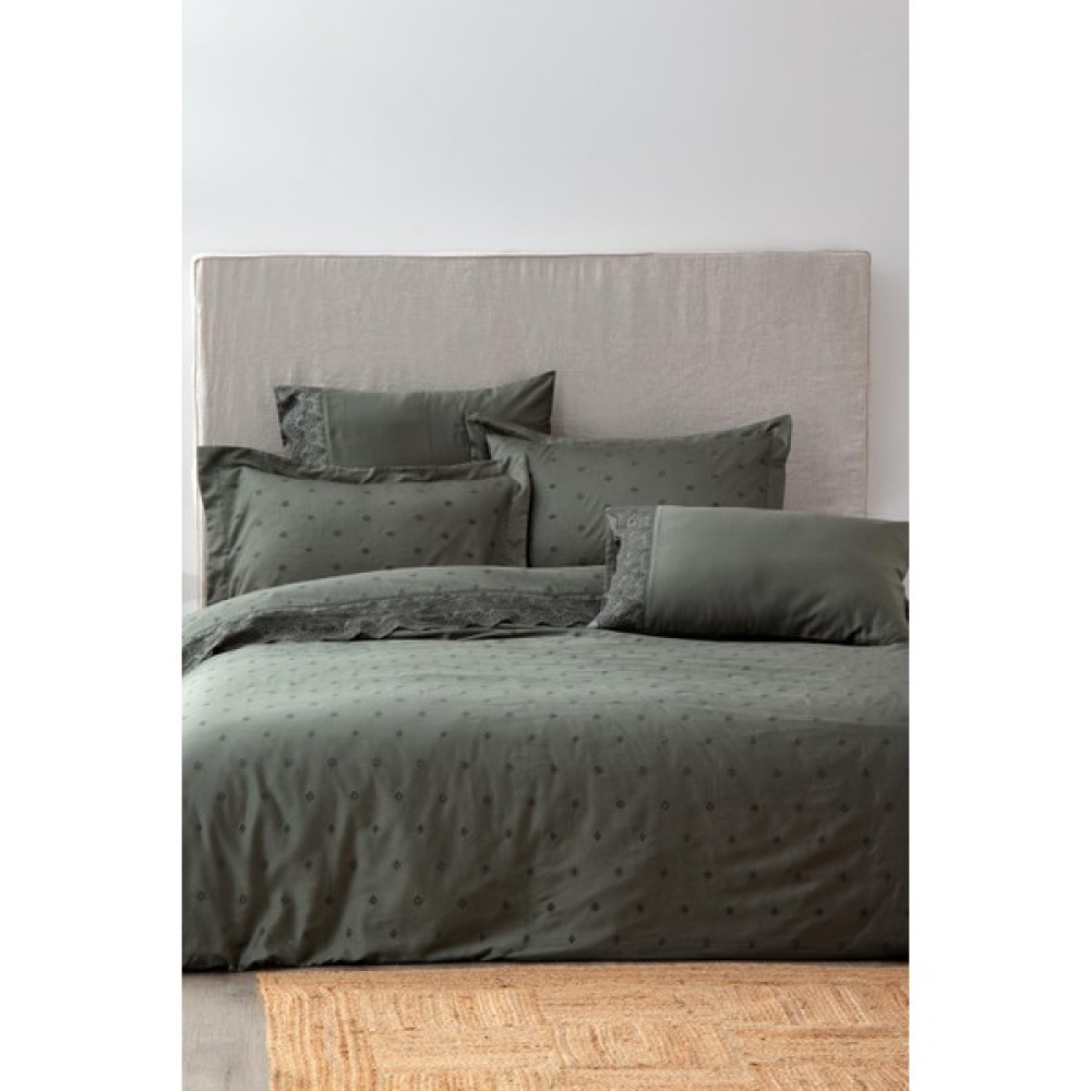 Ecocotton Ahter Battal Boy Nevresim Takımı %100 Organik Pamuk Saten Brodeli Yeşil 240X220 cm - 220 x 240 cm Nevresim Takımı Fiyatı