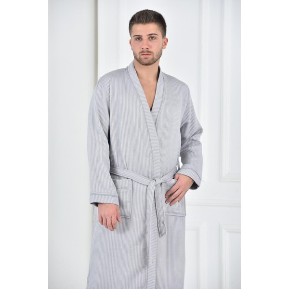 Ecocotton Alessa Erkek Pike Bornoz %100 Organik Pamuk Jakarlı Gri - XL Bornoz Fiyatı