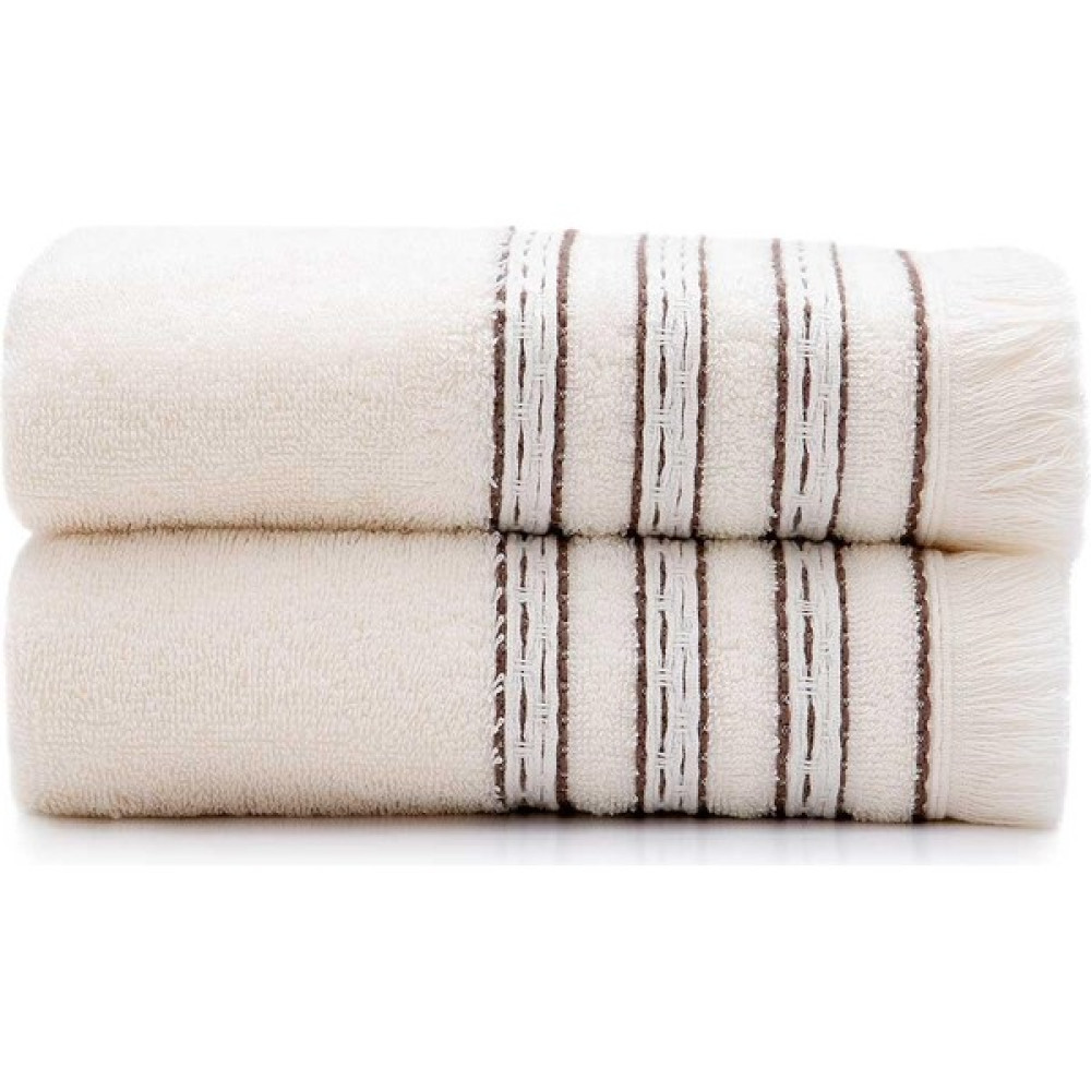 Ecocotton Amaris 2'li El Yüz Havlusu Seti Supima Pamuk Bordürlü Krem-Kahve 50X90 cm - 50 x 90 cm - Renkli El / Yüz Havlusu Fiyatı