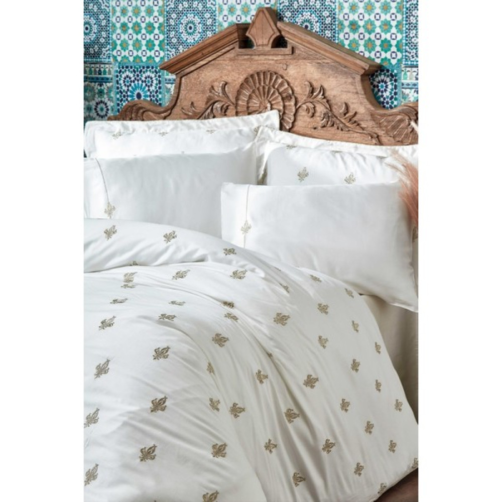 Ecocotton Aslışah Battal Boy Nevresim Takımı %100 Organik Pamuk Saten Nakışlı Beyaz 220X240 cm - 220 x 240 cm Nevresim Takımı Fiyatı