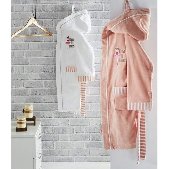 Ecocotton Balerin Beyaz Organik Pamuk 3-4 Yaş Çocuk Bornozu