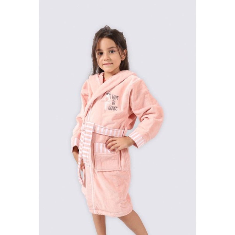 Ecocotton Balerin Kız Çocuk Bornoz %100 Organik Pamuk Nakışlı Pudra - 7 - 8 Yaş Bornoz Fiyatı