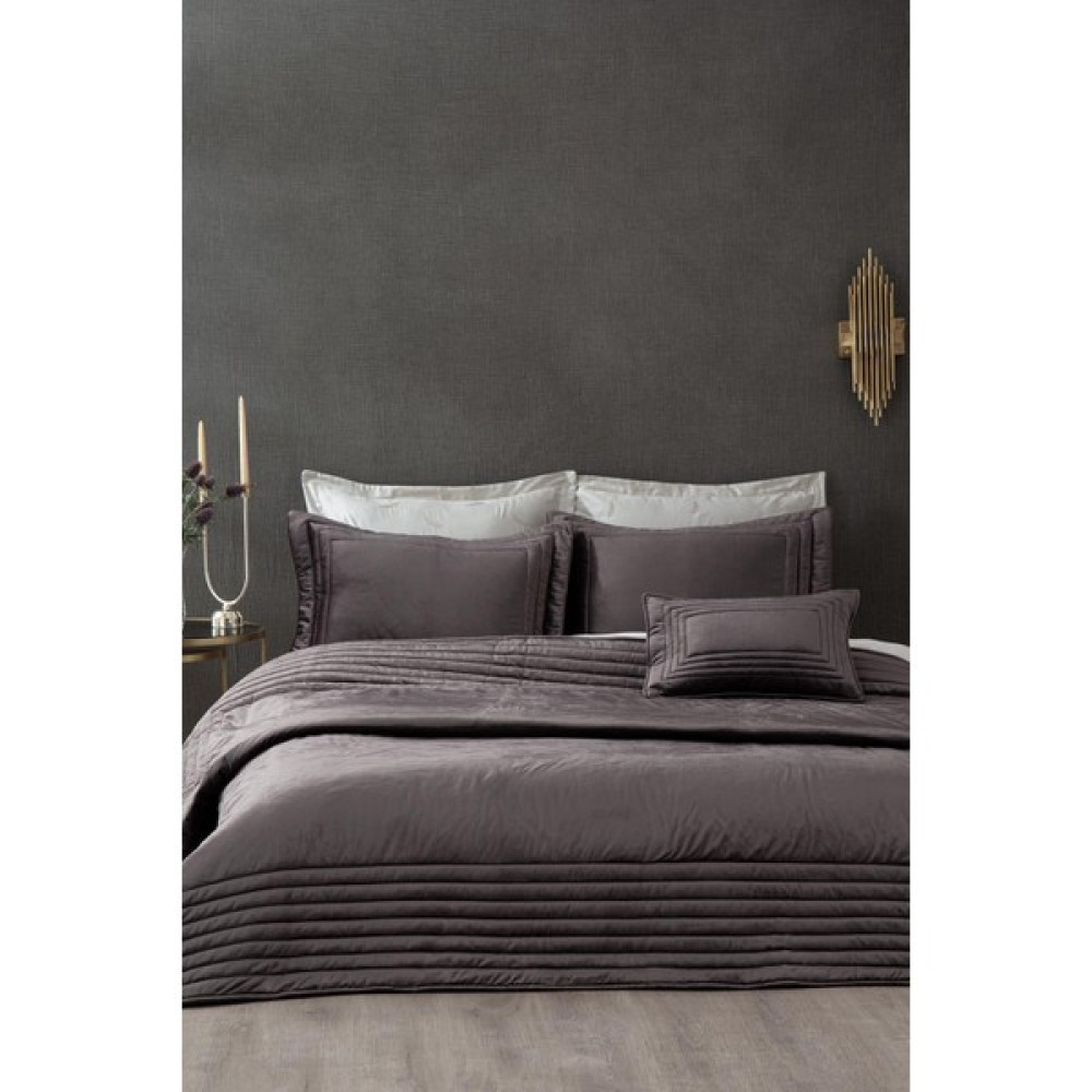 Ecocotton Feza Çift Kişilik Yatak Örtüsü Takımı %50 Pamuk %50 Polyester Antrasit 240X260 cm - 240 x 260 cm - Renkli Yatak Örtüsü Fiyatı