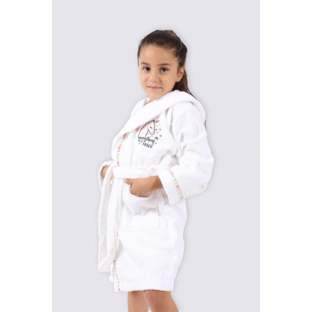 Ecocotton Green Black Unicorn Kız Çocuk Bornoz %100 Pamuk Nakışlı Beyaz - 3 - 4 Yaş Bornoz Fiyatı