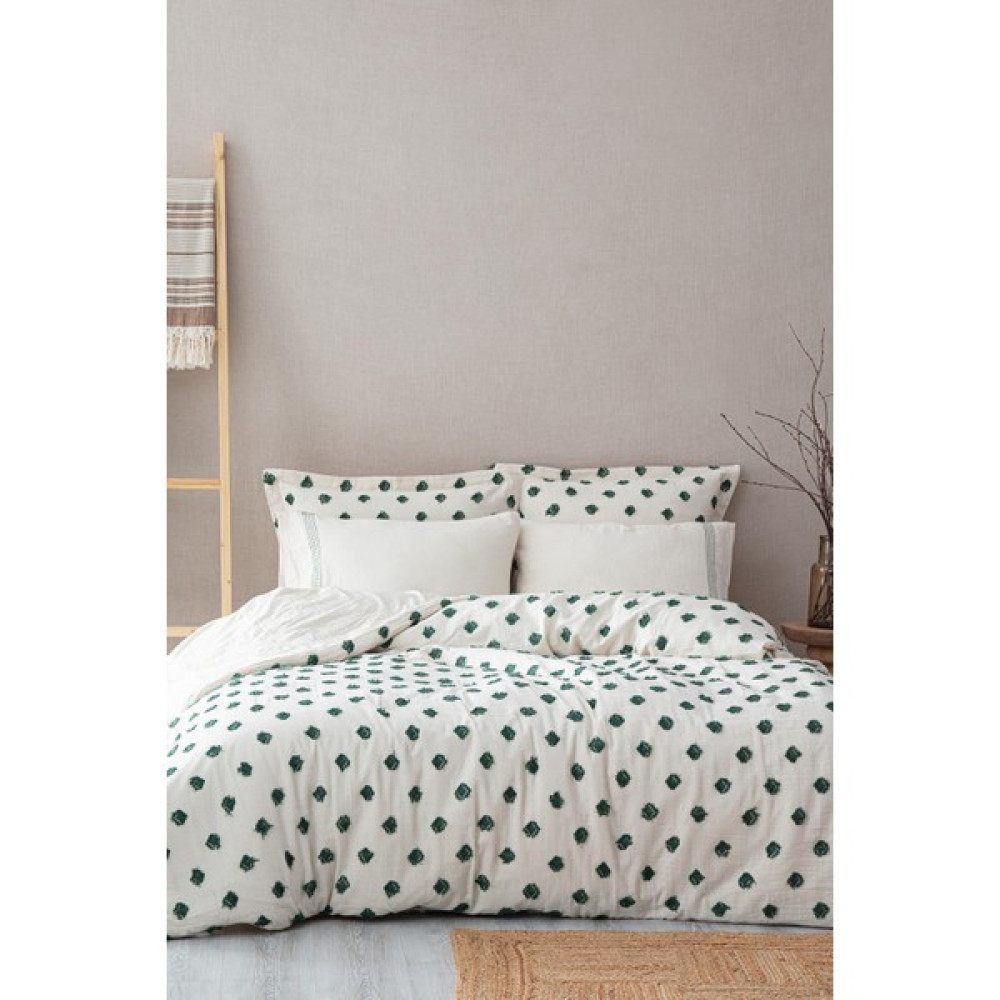 Ecocotton Imre Çift Kişilik Nevresim Takımı %100 Organik Pamuk Müslin Yeşil 200X220 cm - 200 x 220 cm Nevresim Takımı Fiyatı