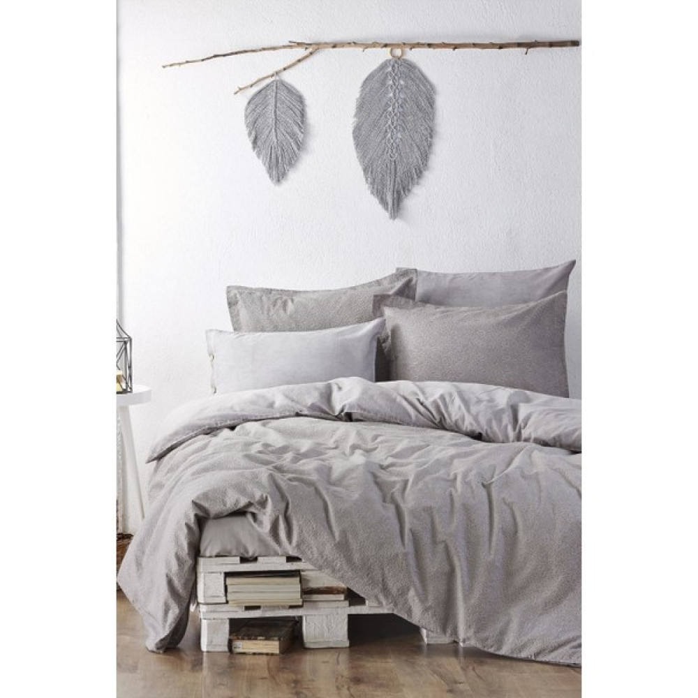 Ecocotton King Size Battal Boy Keten Nevresim Takımı Larren Gri - 220 x 240 cm - Renkli Nevresim Takımı Fiyatı