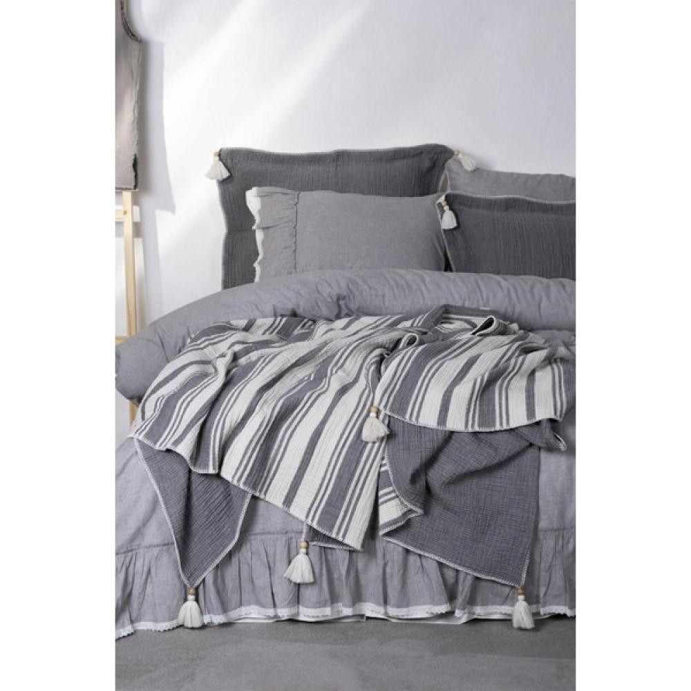 Ecocotton Mila Gri Çift Kişilik %100 Organik Pamuk Müslin Dolgulu Yatak Örtüsü Seti - 240 x 260 cm Yatak Örtüsü Fiyatı