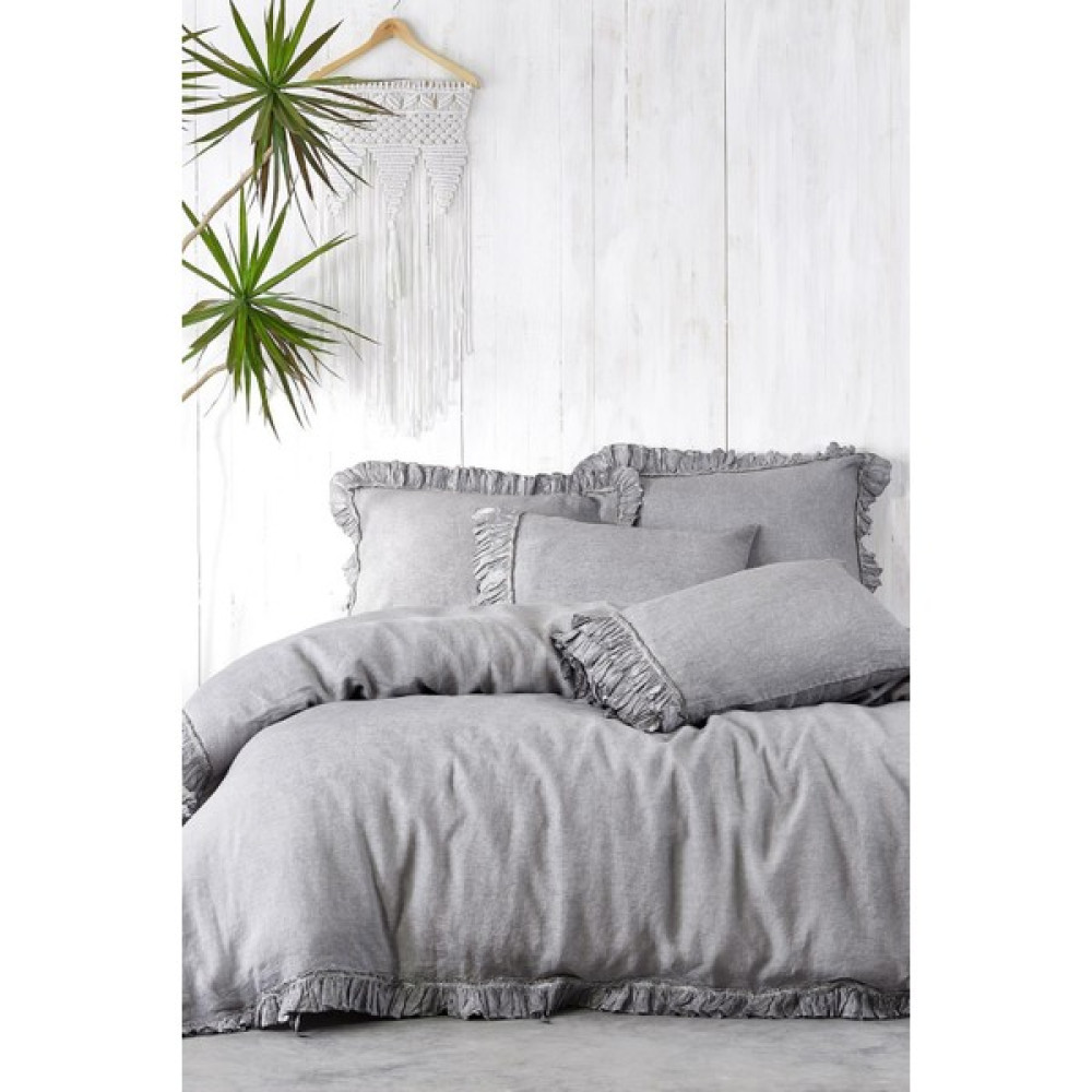 Ecocotton Miranda Çift Kişilik Nevresim Takımı %100 Keten Gri 200X220 cm - 200 x 220 cm Nevresim Takımı Fiyatı