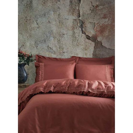 Ecocotton Organik Pamuk Belinda Koyu Somon Çift Kişilik Nevresim Takımı