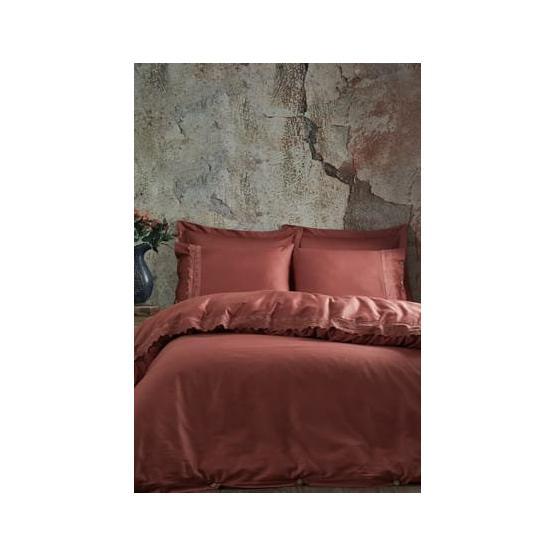 Ecocotton Organik Pamuk Belinda Koyu Somon Çift Kişilik Nevresim Takımı