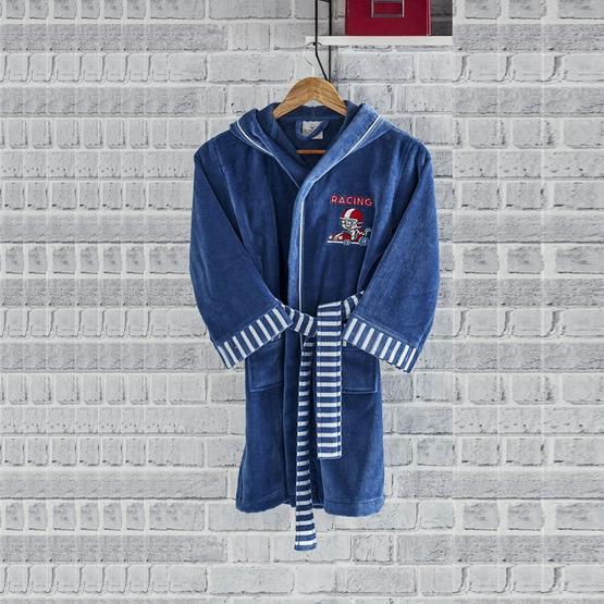 Ecocotton Racer Mavi Organik Pamuk 13-14 Yaş Çocuk Bornozu