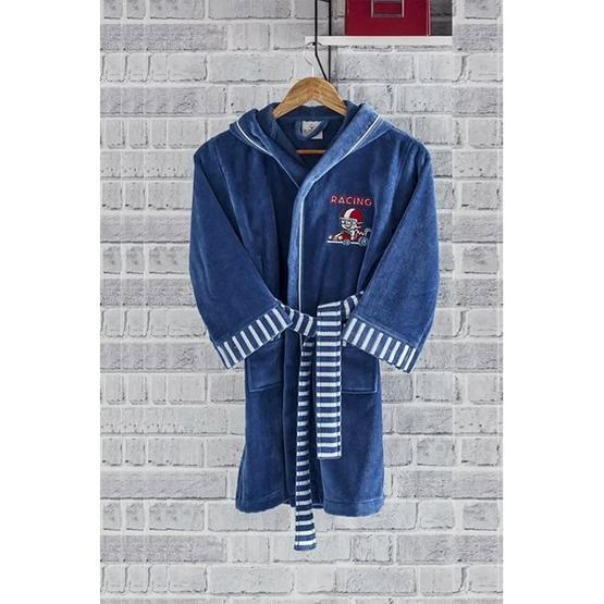 Ecocotton Racer Mavi Organik Pamuk 13-14 Yaş Çocuk Bornozu