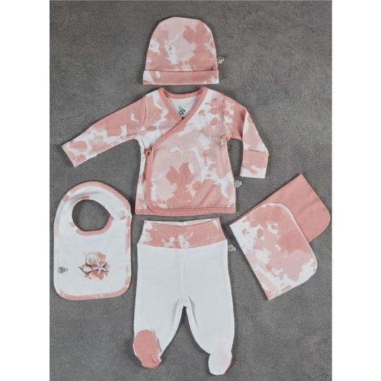 Ecocotton Rosa Beyaz Organik Pamuk 5 Parça Bebek Zıbın Seti