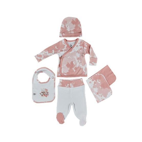 Ecocotton Rosa Beyaz Organik Pamuk 5 Parça Bebek Zıbın Seti