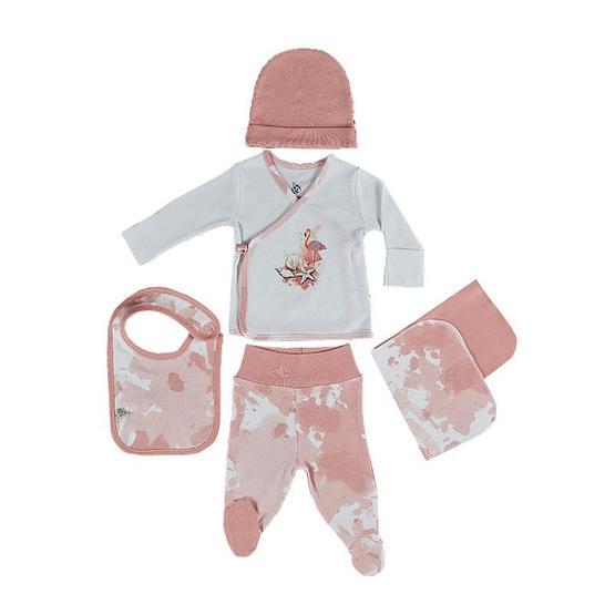 Ecocotton Rosa Somon Organik Pamuk 5 Parça Bebek Zıbın Seti