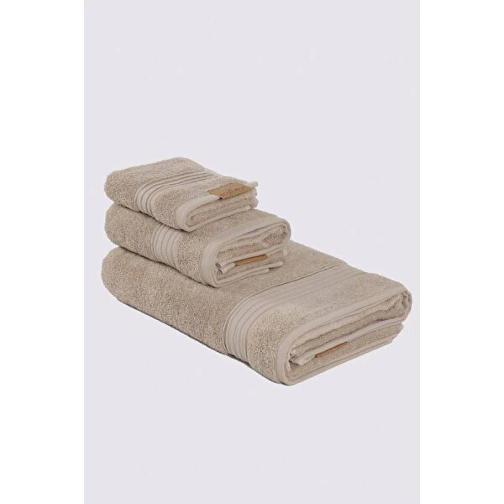Ecocotton Venüs 3'lü Havlu Seti %100 Organik Pamuk Çizgi Bordürlü Bej - 1 Adet Banyo Havlusu, 1 Adet El Havlusu, 1 Adet Yüz Havlusu El / Yüz Havlusu Fiyatı
