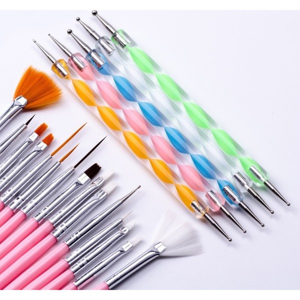 Ecoform 20 Parça Nail Art Tırnak Süsleme Desen Fırçası ve Dot Kalem Seti Pembe Renk Makyaj Fırça ve Aksesuarları Fiyatı