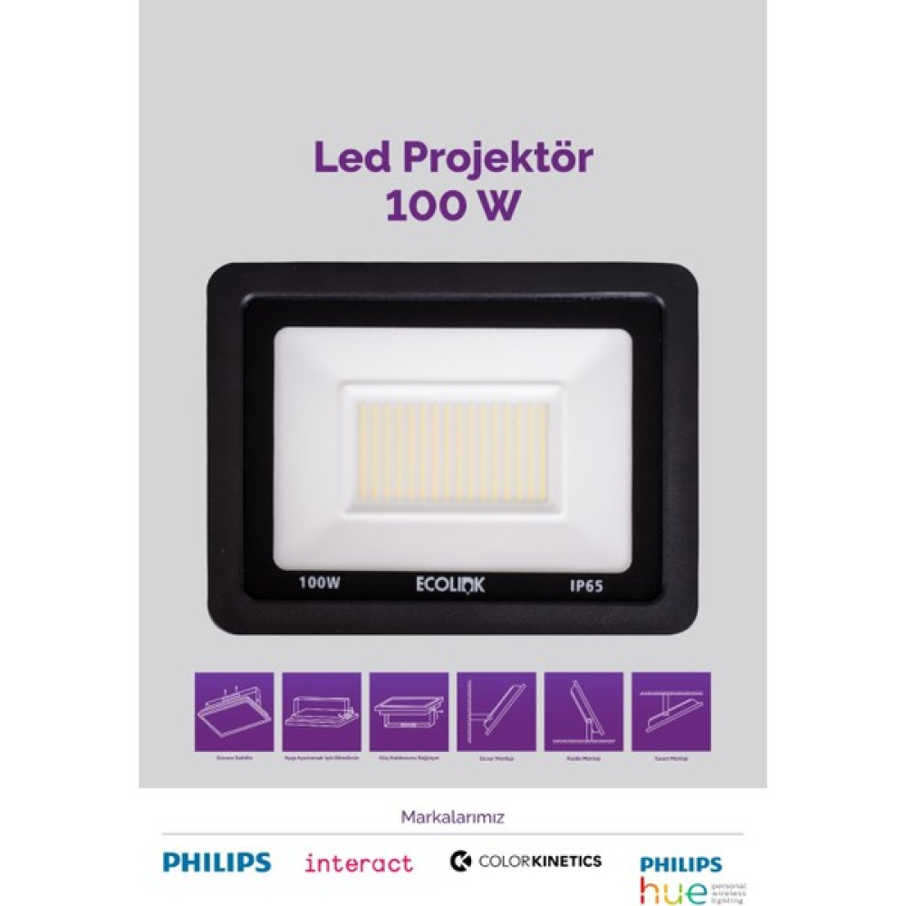 Ecolink By Philips - 100 Watt LED Projektör - 6500K - Beyaz Işık - IP65 LED Projektör - 100W Projektör - 100 W Elektrik ve Aydınlatma Fiyatı