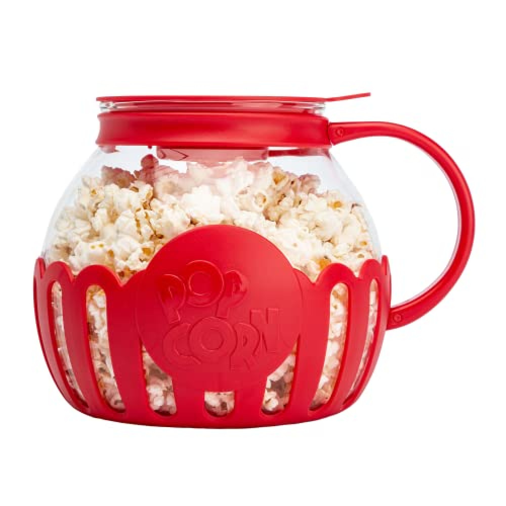 Ecolution Patented Micro-Pop Microwave Popcorn Popper with Temperature Safe Glass, 3-in-1 Lid Measures Kernels and Melts Butter, Made Without BPA, Dishwasher Safe, 3-Quart, Red Popcorn Machines Fiyatı
