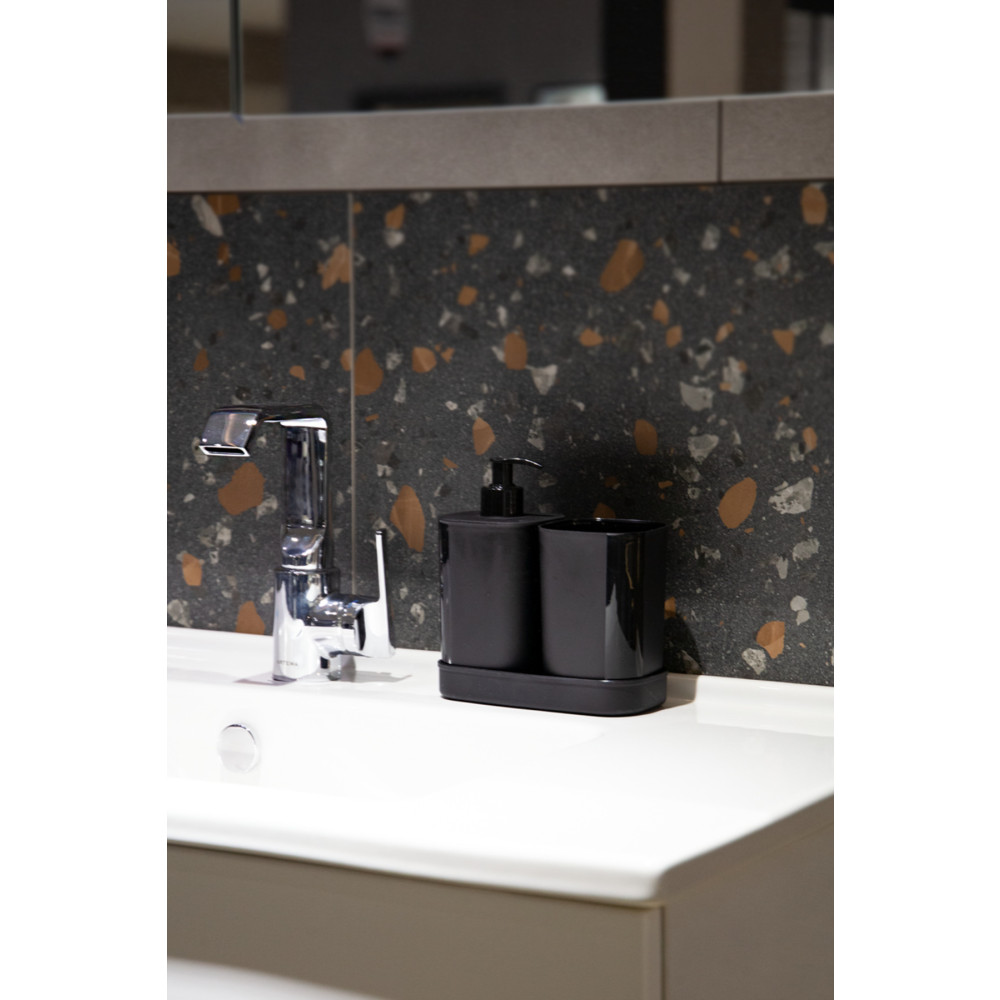 Ecolux Creative 3 Parça Banyo Seti - Sıvı Sabunluk - Diş Fırçalık - Süngerlik Hazneli Stantlı Siyah Sabunluk Fiyatı